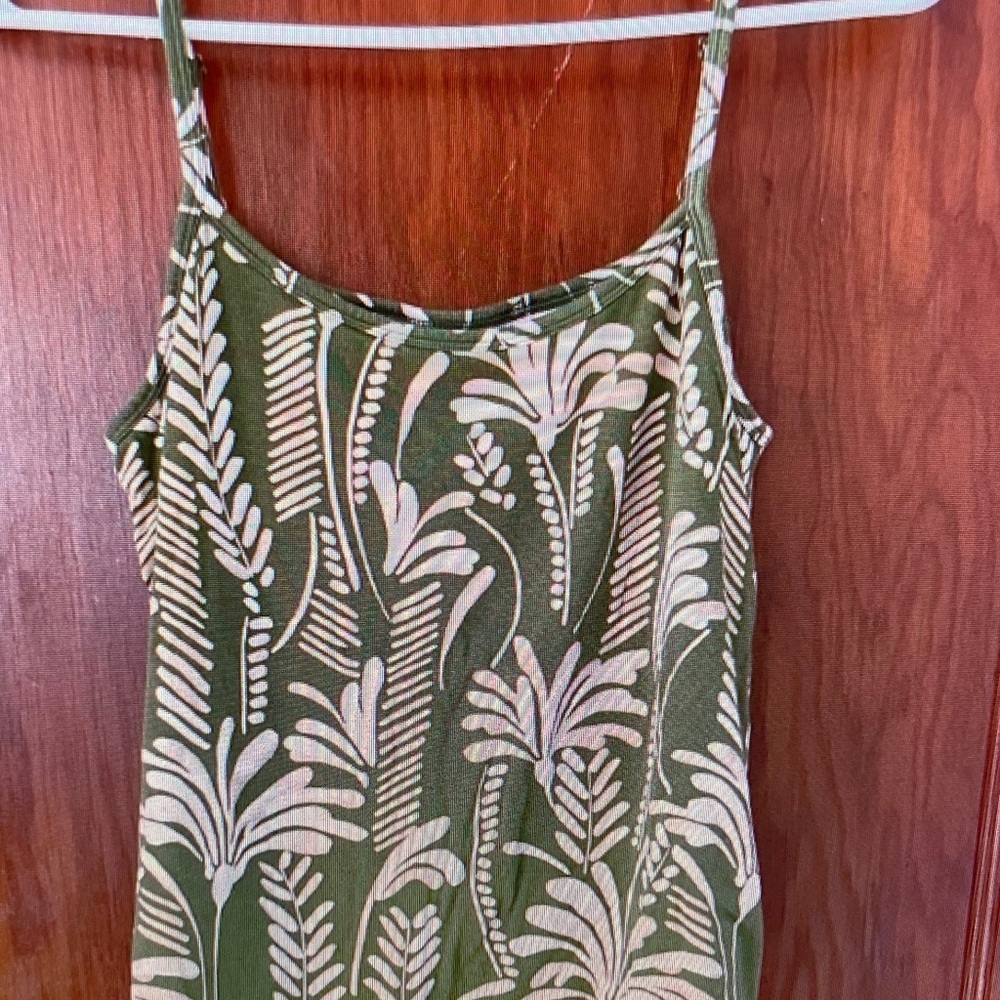 CAbi Olive Green and Cream Floral Tank Top